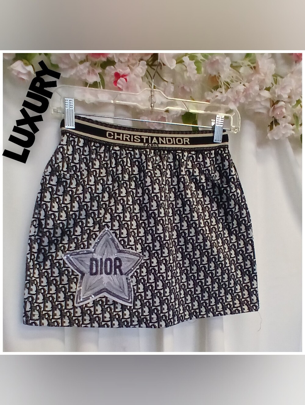 Oblique-Style Monogram Black & Cream Logo Jacquard Mini Skirt with Star Patch M